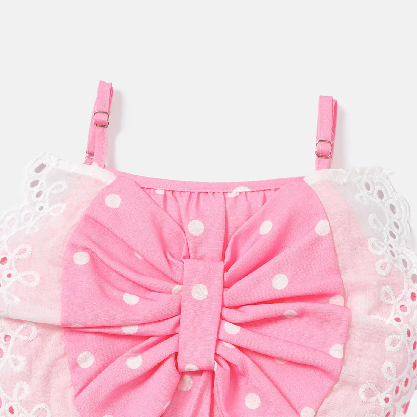 Toddler Girl Polka dots Bowknot Design Slip Jumpsuits  image 3