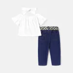 4pcs Toddler Girl Off Shoulder Short-sleeve Tee and Belted Ripped Denim Jeans & Headband Set  image 3
