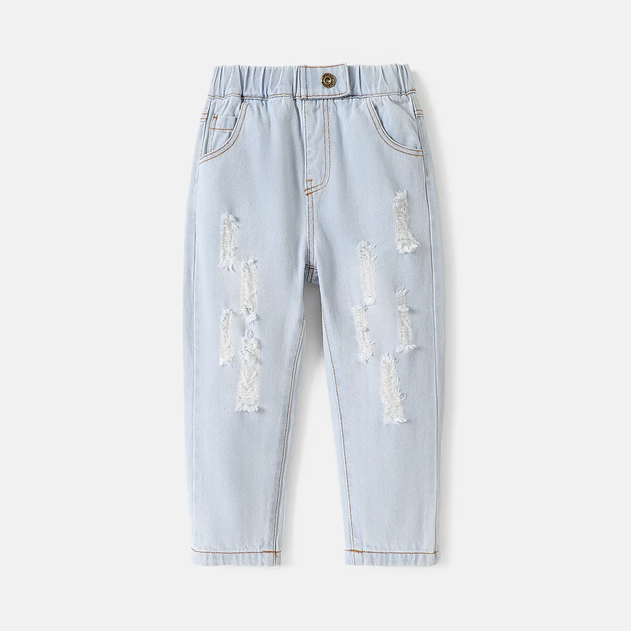 Toddler Girl/Boy Elasticized Cotton Ripped Denim Jeans  big image 1