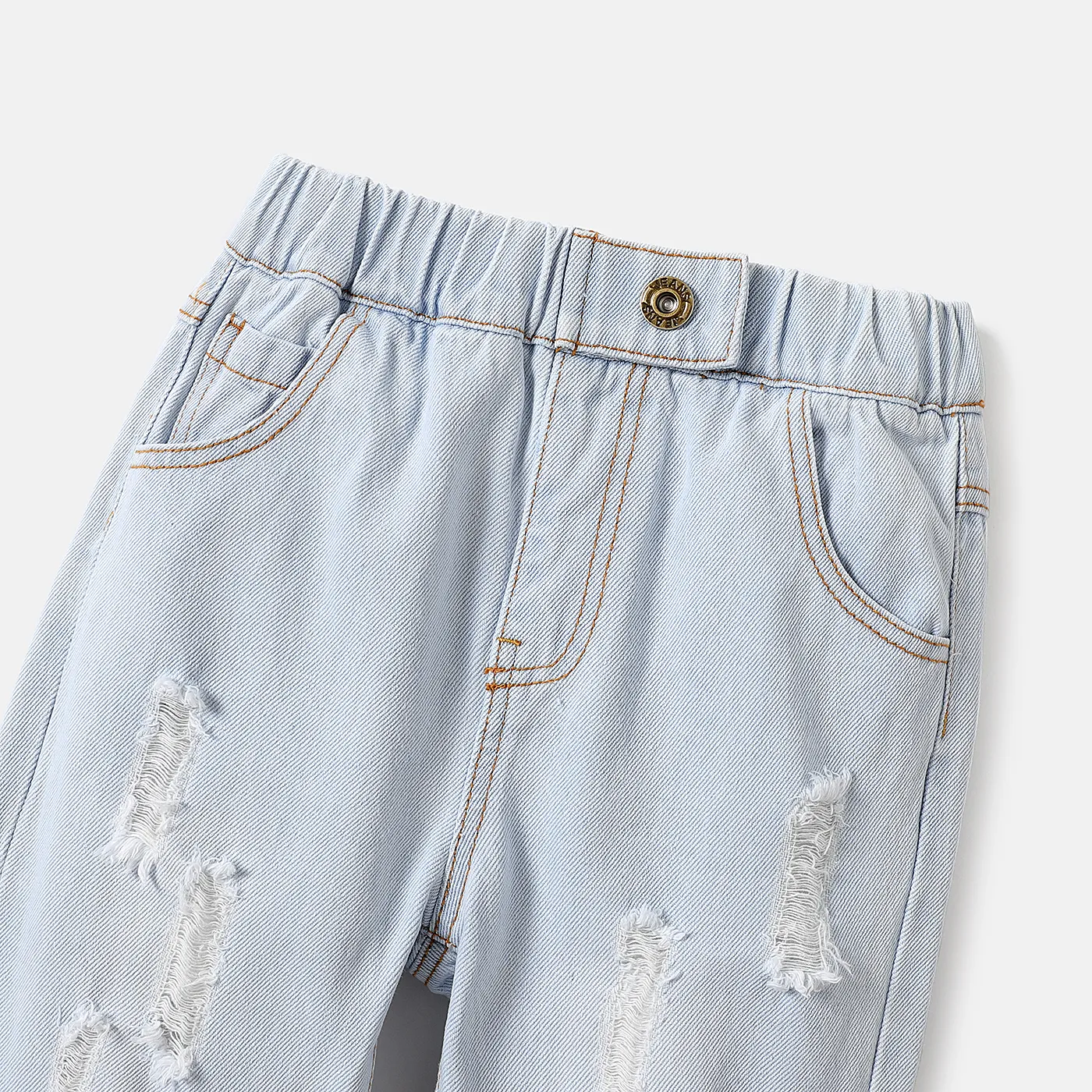 Toddler Girl/Boy Elasticized Cotton Ripped Denim Jeans  image 3