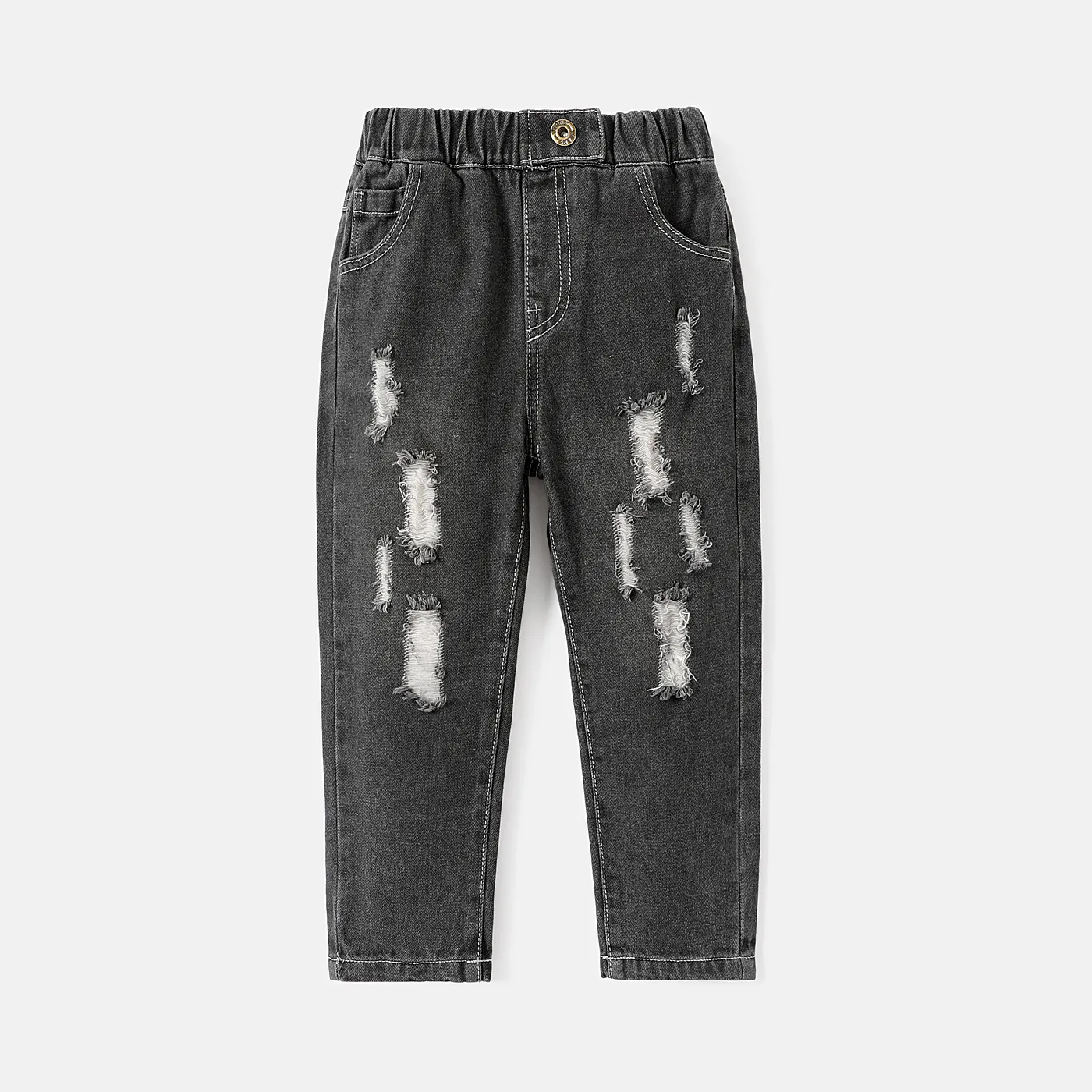 Toddler Girl/Boy Elasticized Cotton Ripped Denim Jeans