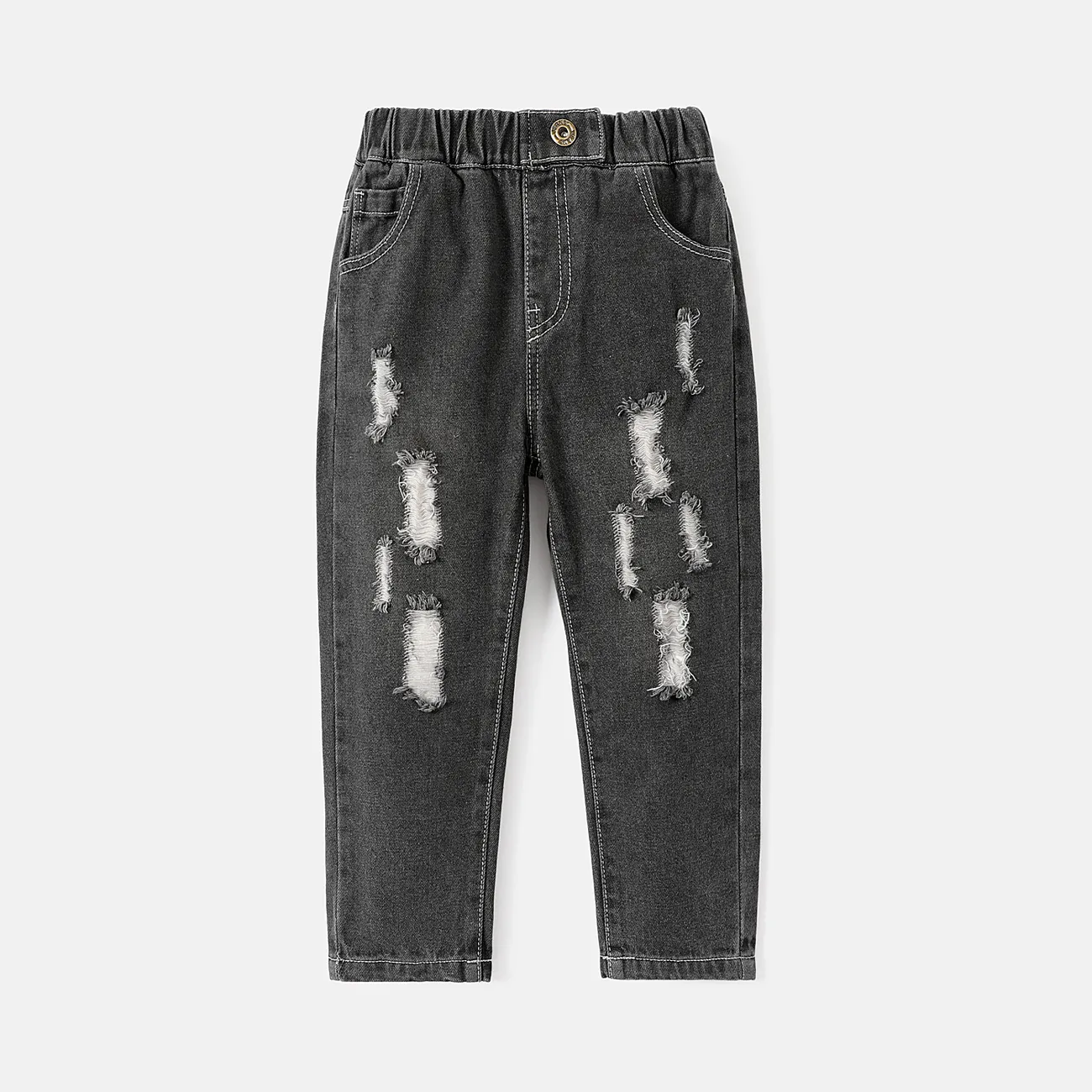 Toddler Girl/Boy Elasticized Cotton Ripped Denim Jeans Black big image 1