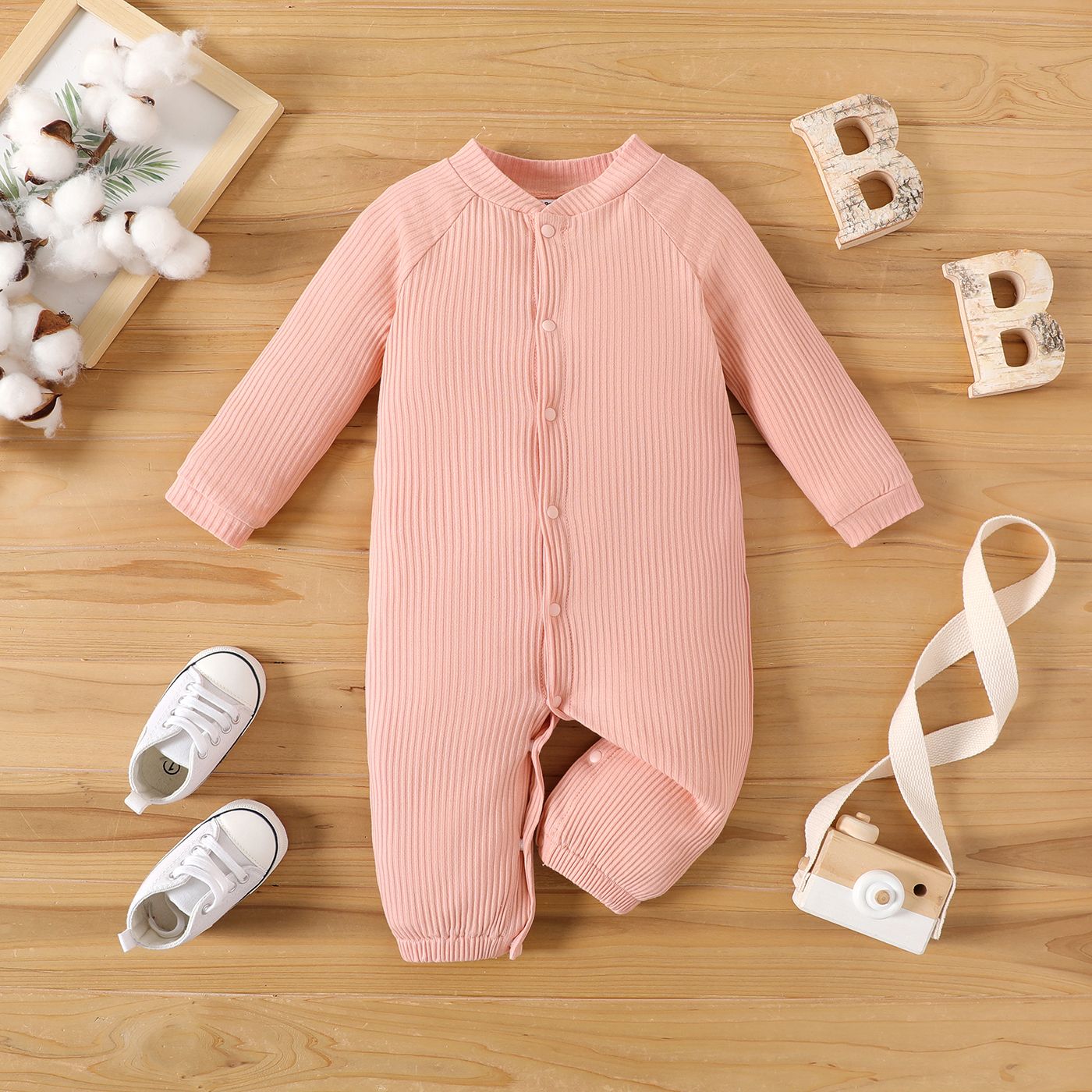 Baby Boy/Girl 95% Cotton Solid Ribbed Long-sleeve 2-in-1 Jumpsuit/Dress