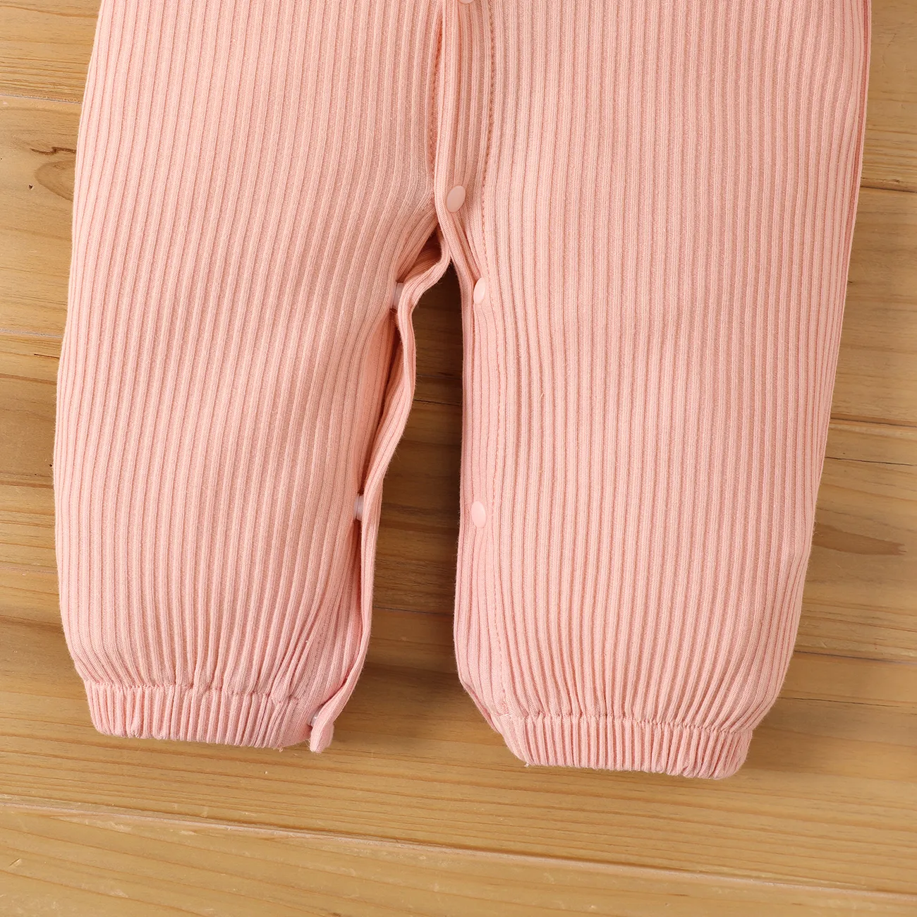 Baby Boy/Girl 95% Cotton Solid Ribbed Long-sleeve 2-in-1 Jumpsuit/Dress Pink big image 1