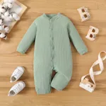 Baby Boy/Girl 95% Cotton Solid Ribbed Long-sleeve 2-in-1 Jumpsuit/Dress Green