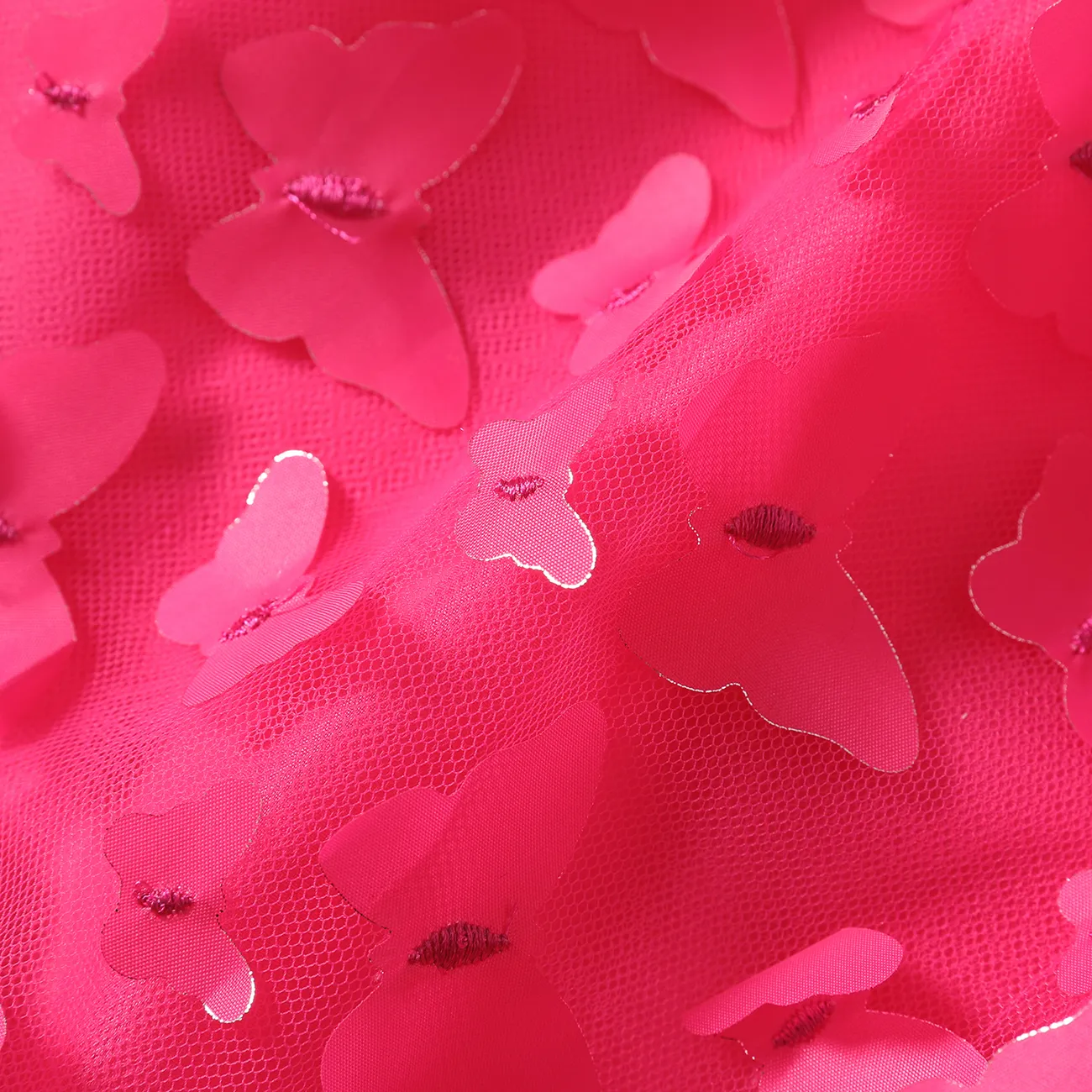 Kid Girl 3D Butterfly Design Mesh Splice Smocked Slip Fairy Dress Hot Pink big image 1