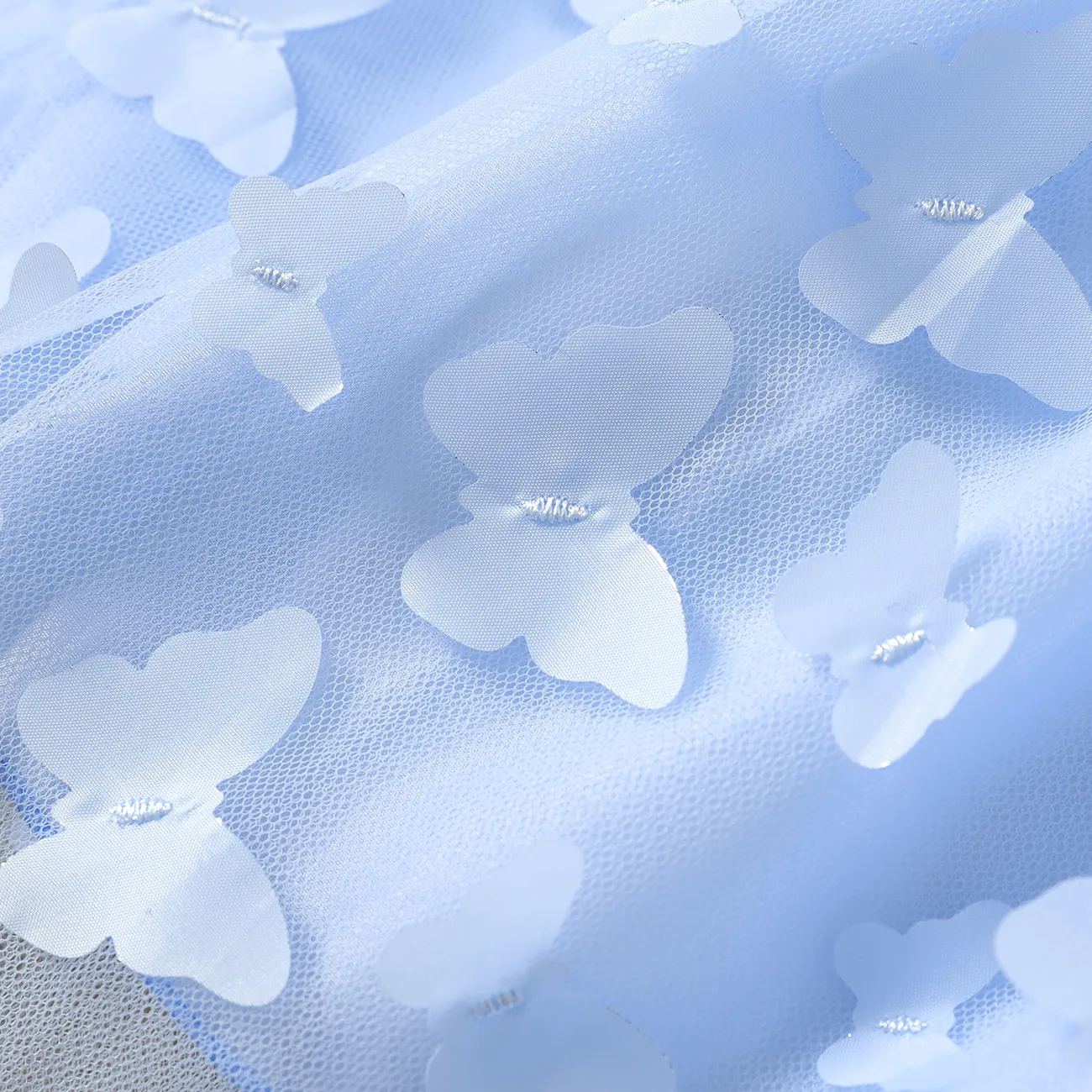 Kid Girl 3D Butterfly Design Mesh Splice Smocked Slip Fairy Dress Light Blue big image 1