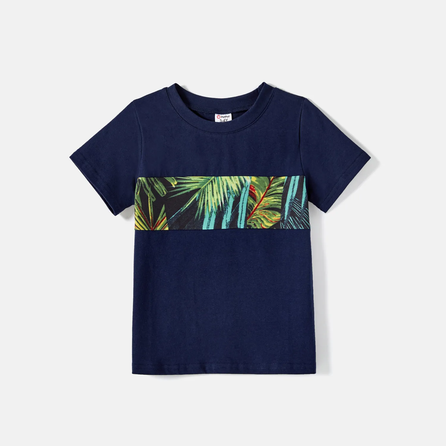 Family Matching 95% Cotton Allover Tropical Plant Print Halter Midi Dresses Short-sleeve Colorblock Tee Sets Multi-color image 5