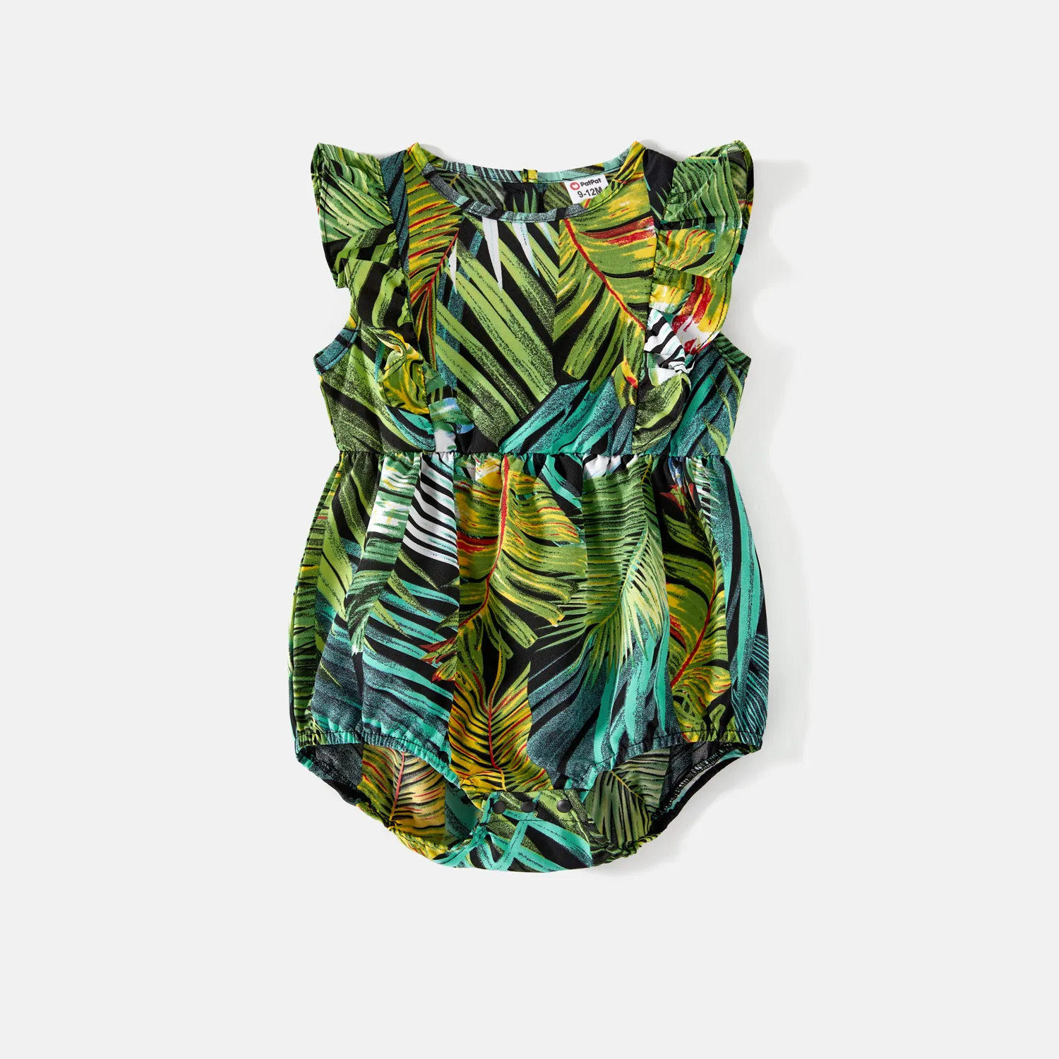 Family Matching 95% Cotton Allover Tropical Plant Print Halter Midi Dresses Short-sleeve Colorblock Tee Sets Multi-color big image 1