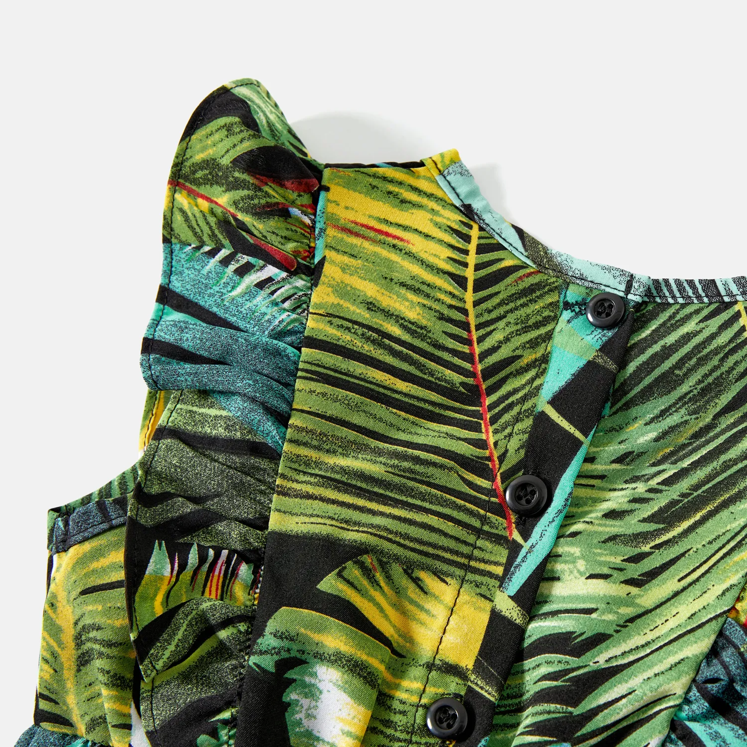 Family Matching 95% Cotton Allover Tropical Plant Print Halter Midi Dresses Short-sleeve Colorblock Tee Sets Multi-color image 3