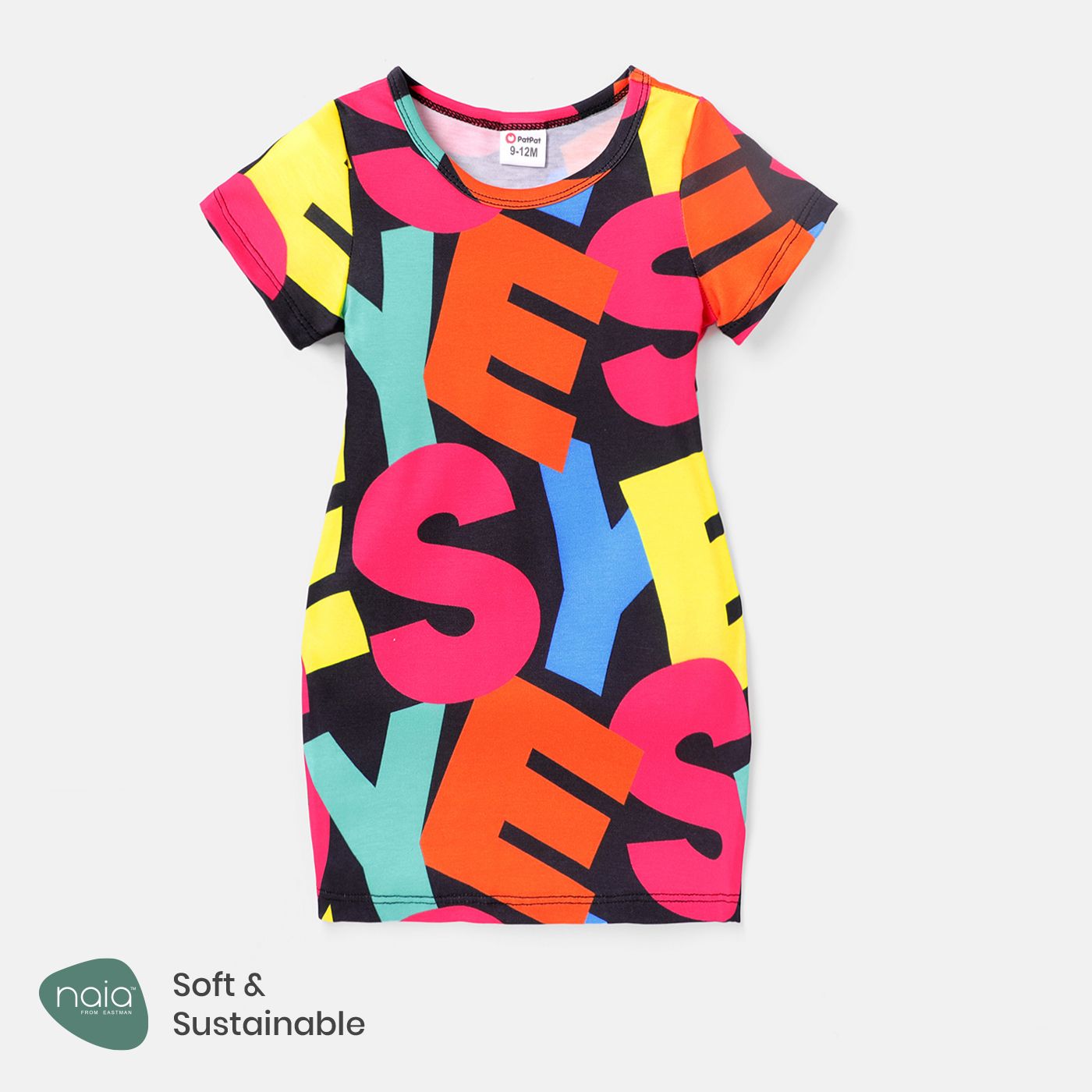 

Baby Girl Allover Colorful Letter Print Short-sleeve Naia™ Dress