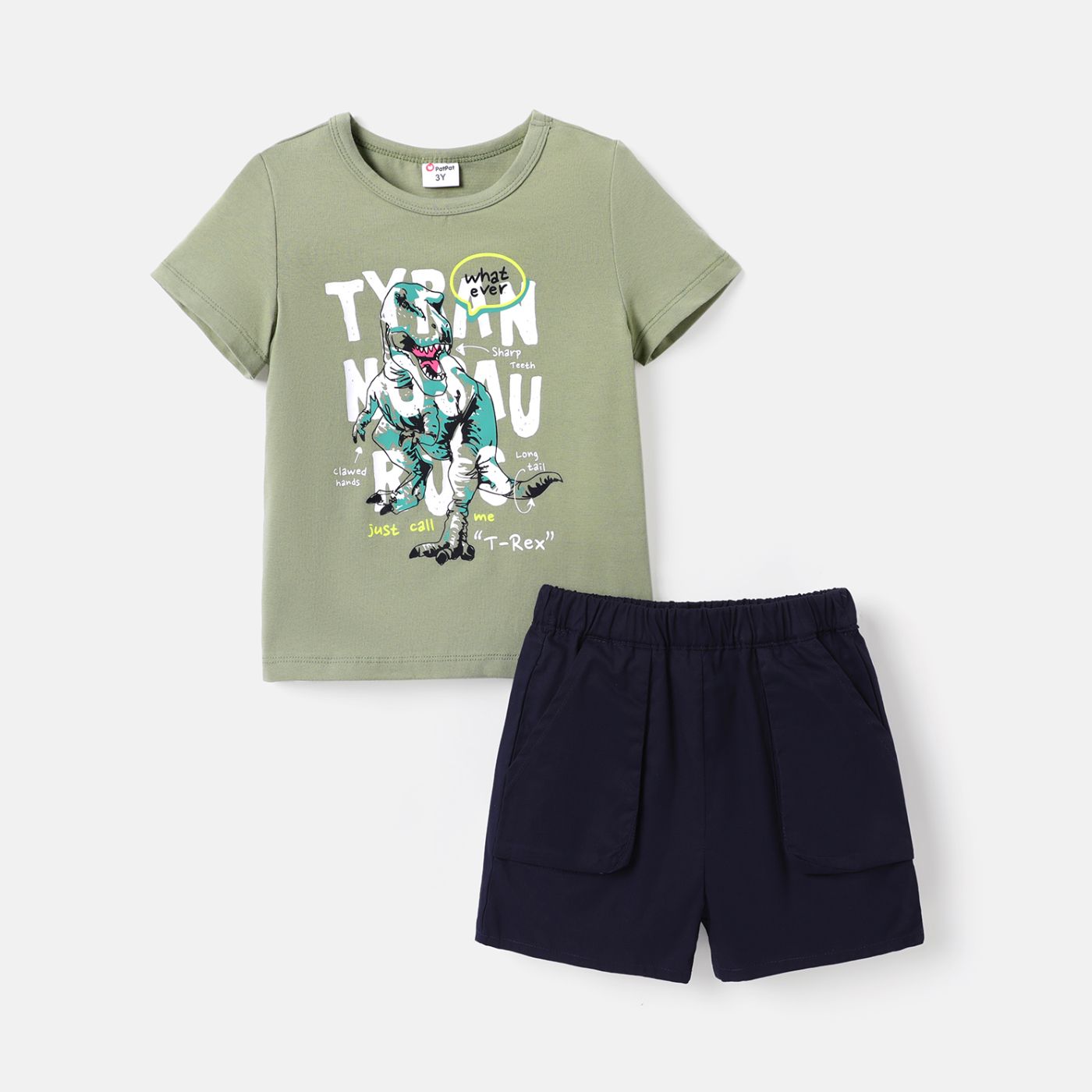 

2pcs Toddler Boy Dinosaur Print Cotton Short-sleeve Tee and Pocket Design Shorts Set