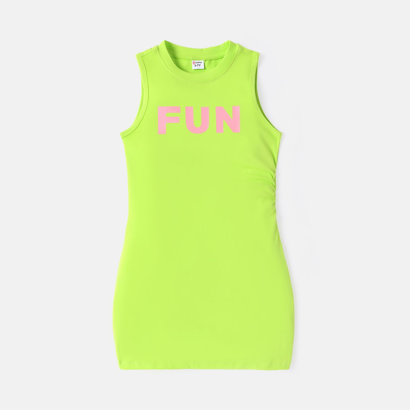 

Kid Girl Letter Print Ruched Sleeveless Cotton Dress