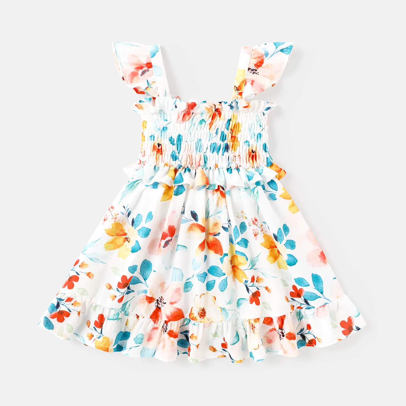 Toddler Girl Floral Print Smocked Flutter-sleeve Dress  big image 1