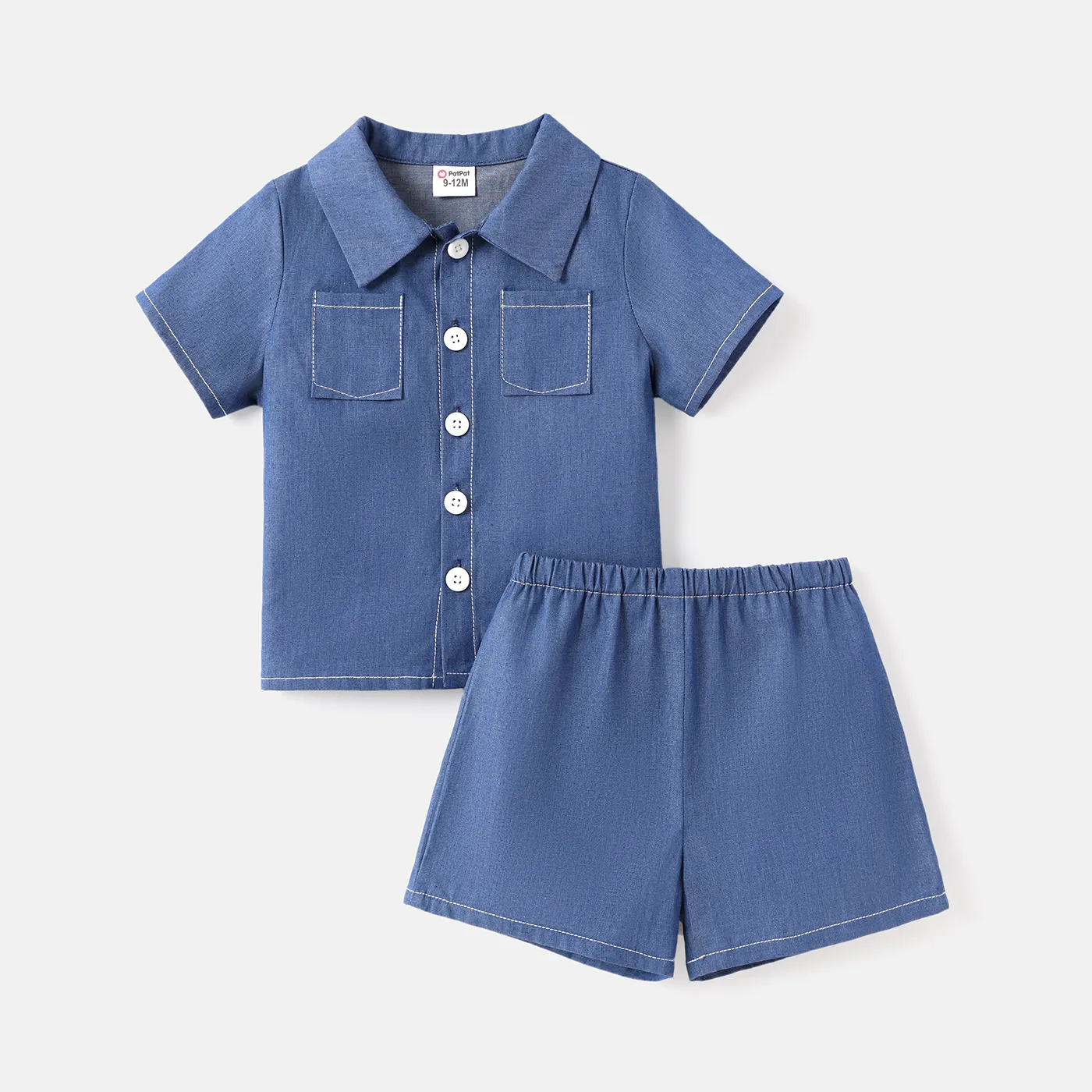 2pcs Baby Boy 100% Cotton Lapel Collar Denim Shirt an Shorts Set  big image 1