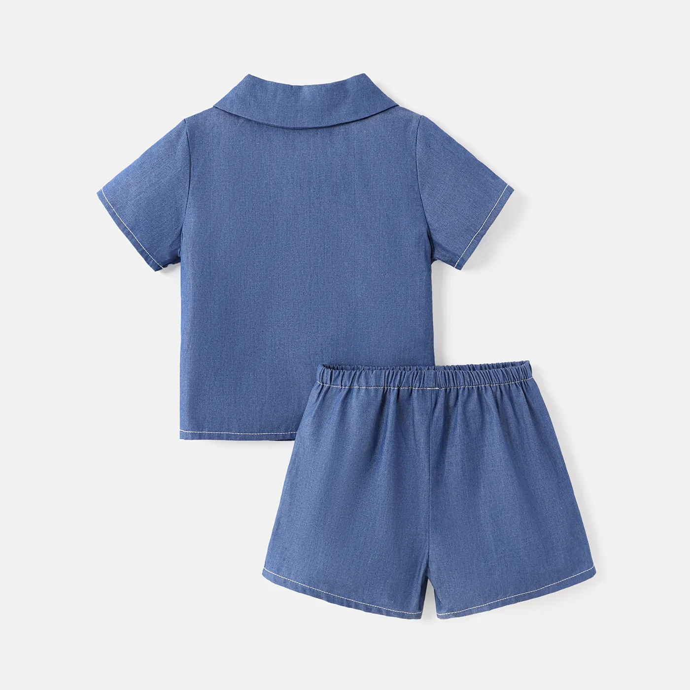 2pcs Baby Boy 100% Cotton Lapel Collar Denim Shirt an Shorts Set  image 2