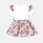 Baby Girl Letter Graphic Cotton Ruffle Short-sleeve Spliced Floral Print Bow Front Mesh Dress  image 2