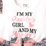 Baby Girl Letter Graphic Cotton Ruffle Short-sleeve Spliced Floral Print Bow Front Mesh Dress  image 4