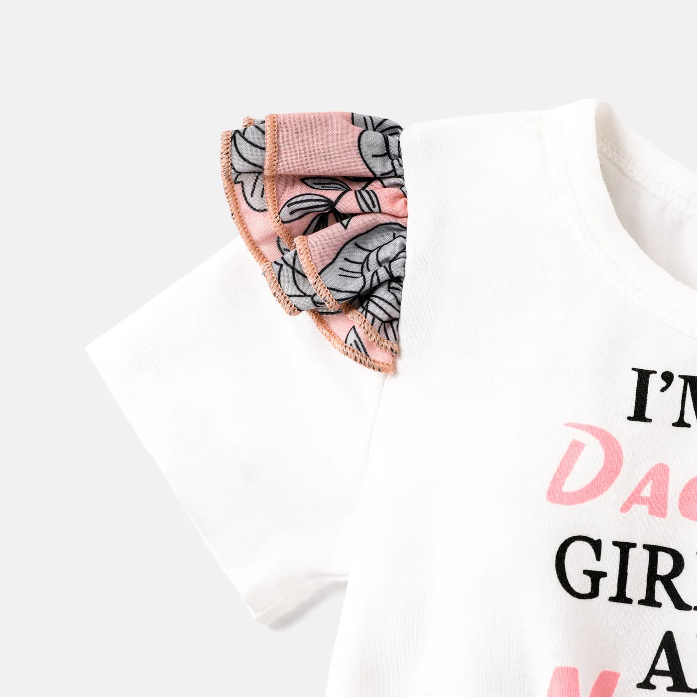 Baby Girl Letter Graphic Cotton Ruffle Short-sleeve Spliced Floral Print Bow Front Mesh Dress  image 3
