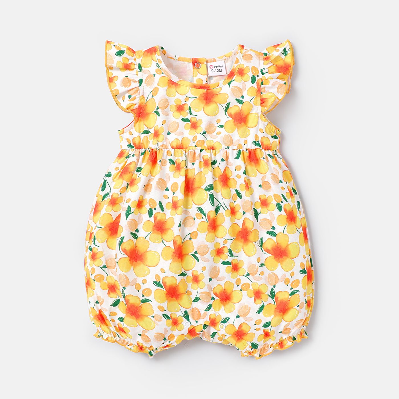 Baby Girl Allover Floral Print Flutter-sleeve Romper