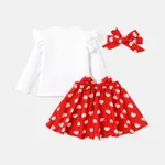 2pcs Toddler Girl Valentine's Day Heart Print Ruffled Long-sleeve Tee and Bows Design Skirt Set  image 2