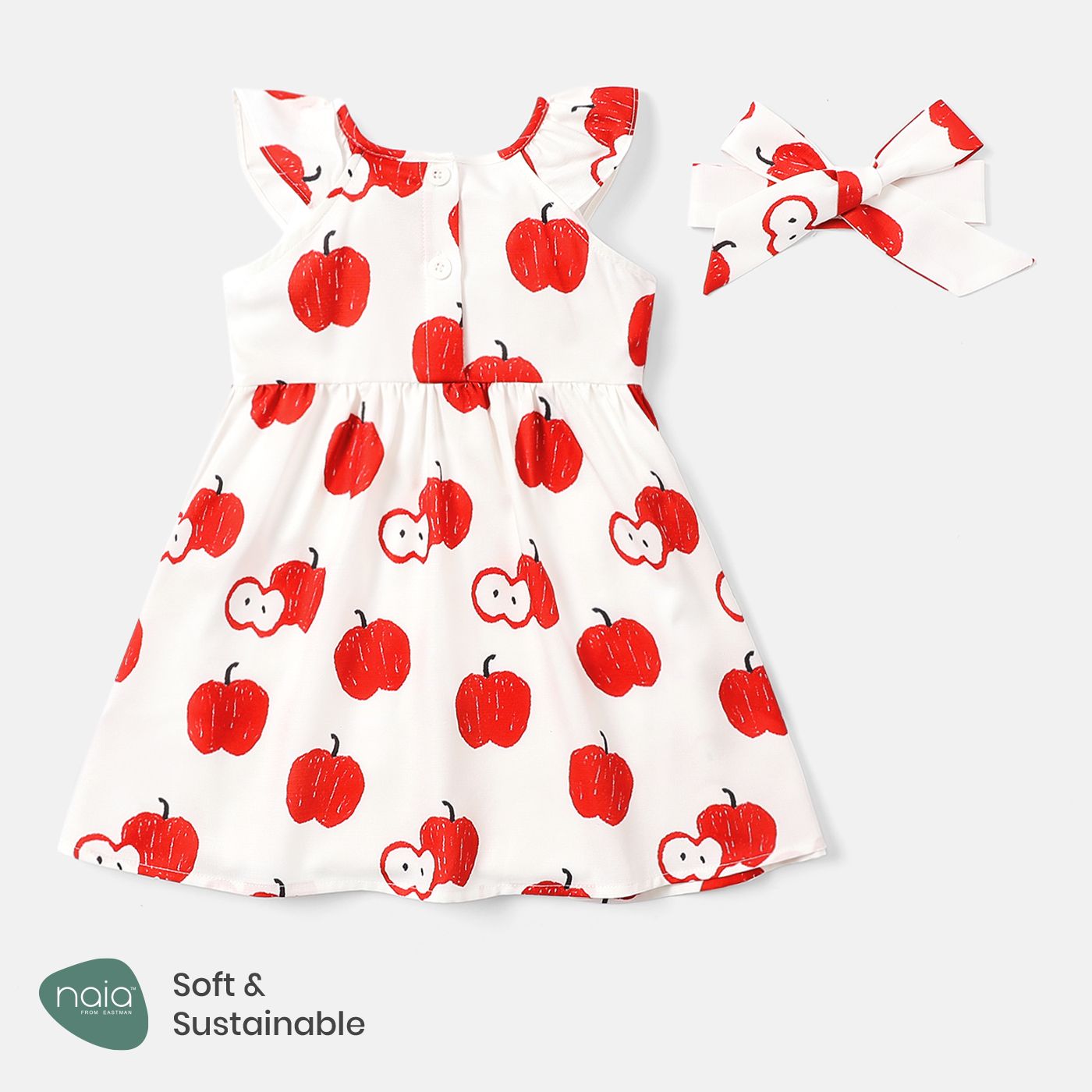 Toddler Girl Apple Print Flutter-sleeve Dress