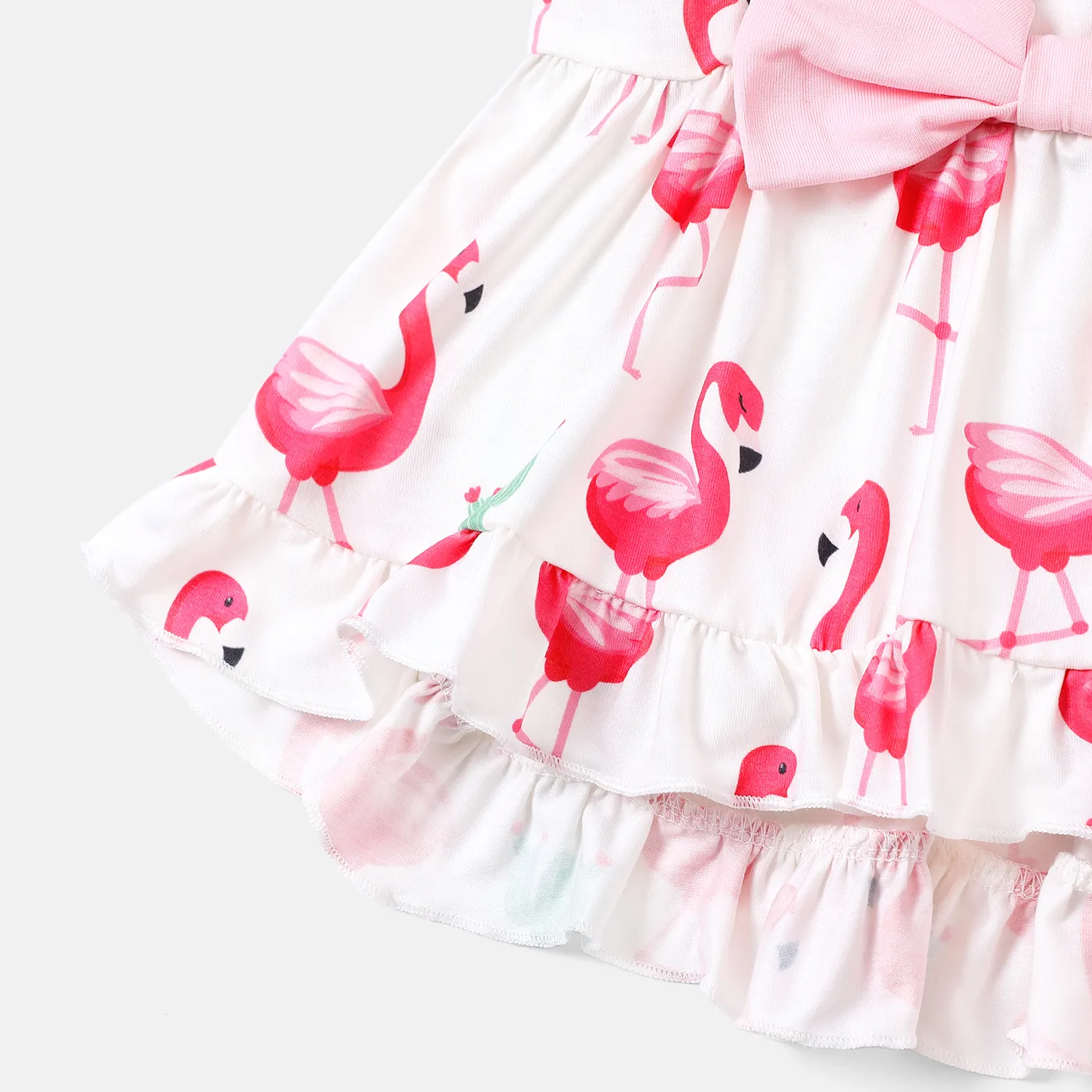 2pcs Baby Girl Cotton Leggings and Bow Front Flamingo Print Ruffle High Low Hem Naia™ Tank Top Set Pink image 4