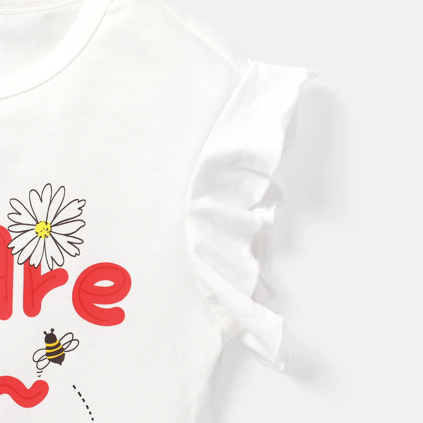 Toddler Girl Cotton Letter Print Floral Embroidered Short-sleeve Tee White image 4