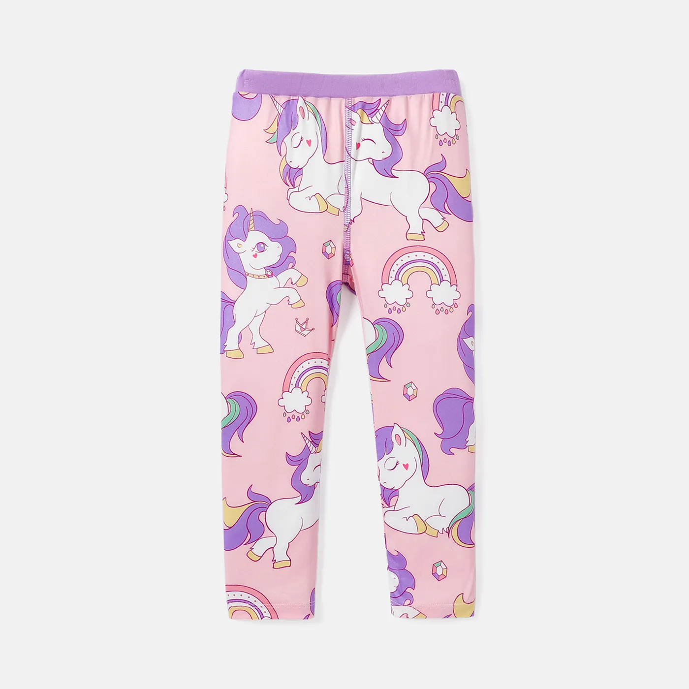 Eco-friendly RPET Fabric Toddler Girl Unicorn Print Elasticized Leggings ColorBlock image 2