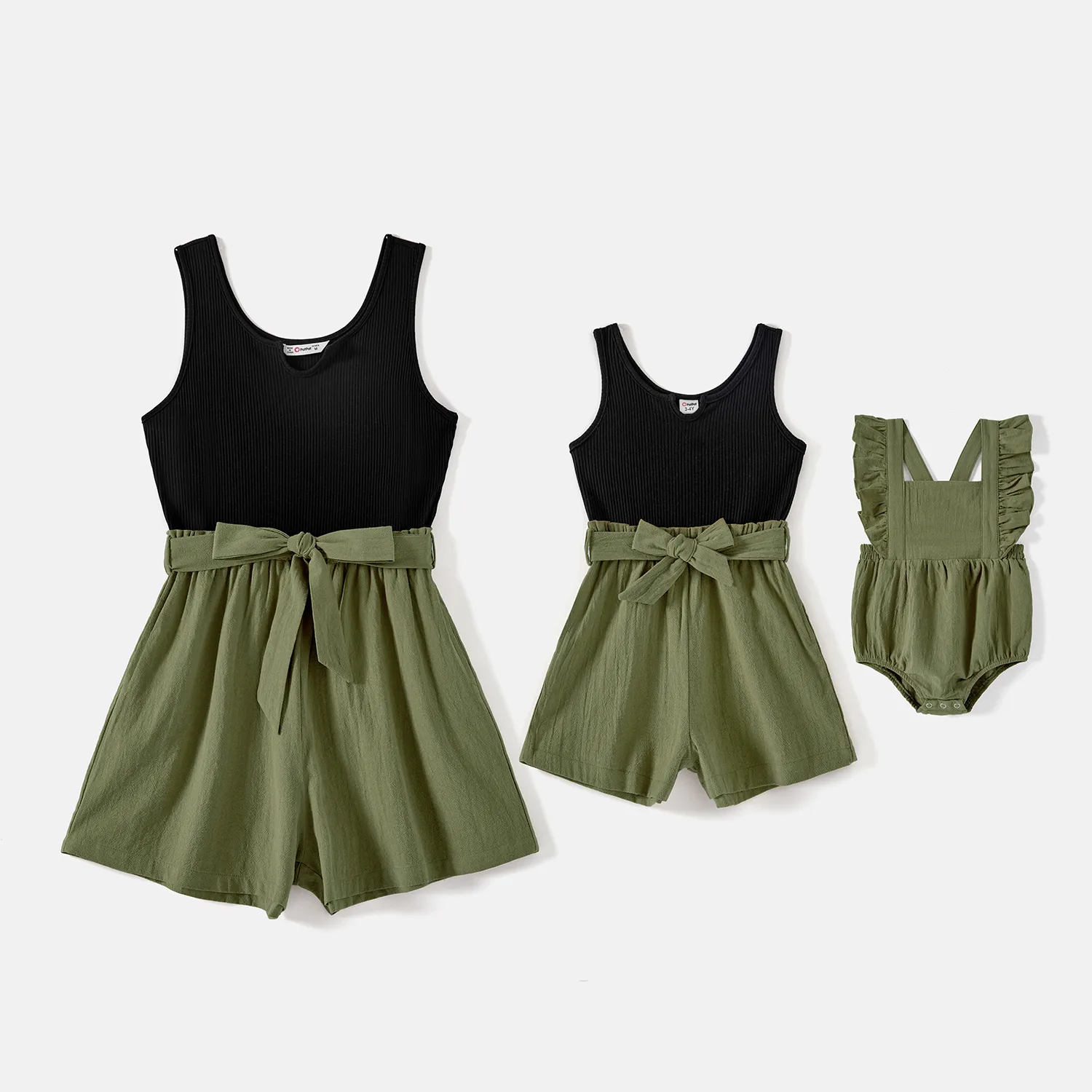 Mommy and Me Cotton Ribbed Solid Spliced Tank Rompers