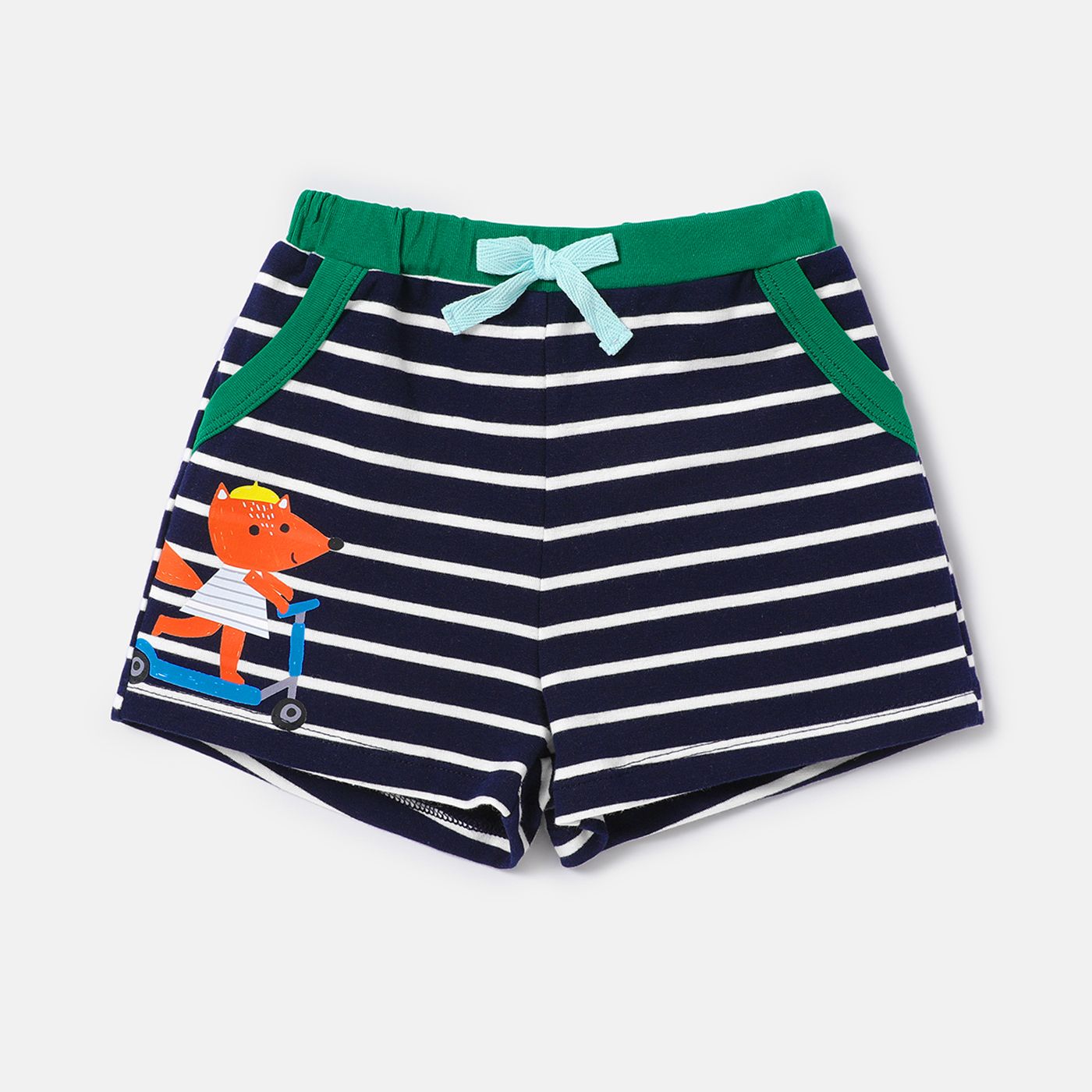 Baby Boy 95% Cotton Animal Print Striped Shorts