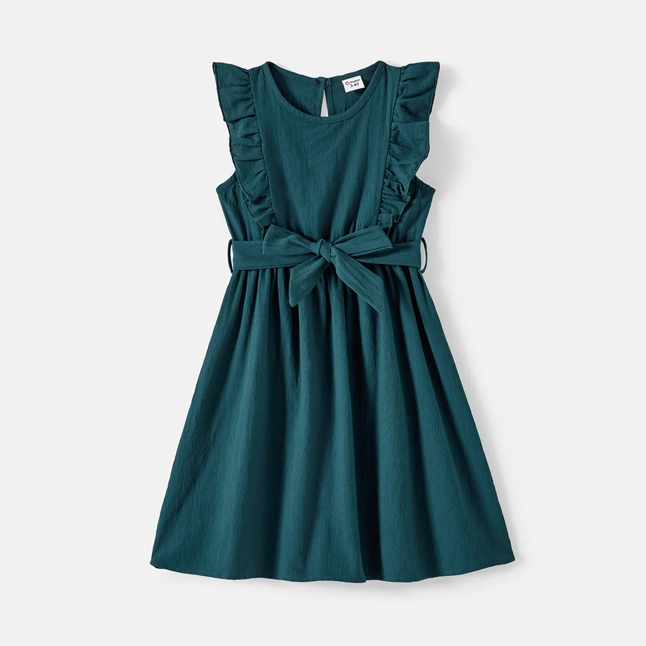 Family Matching Solid Knot Front Cami Dresses and Colorblock Short-sleeve Tee Sets Green* big image 1
