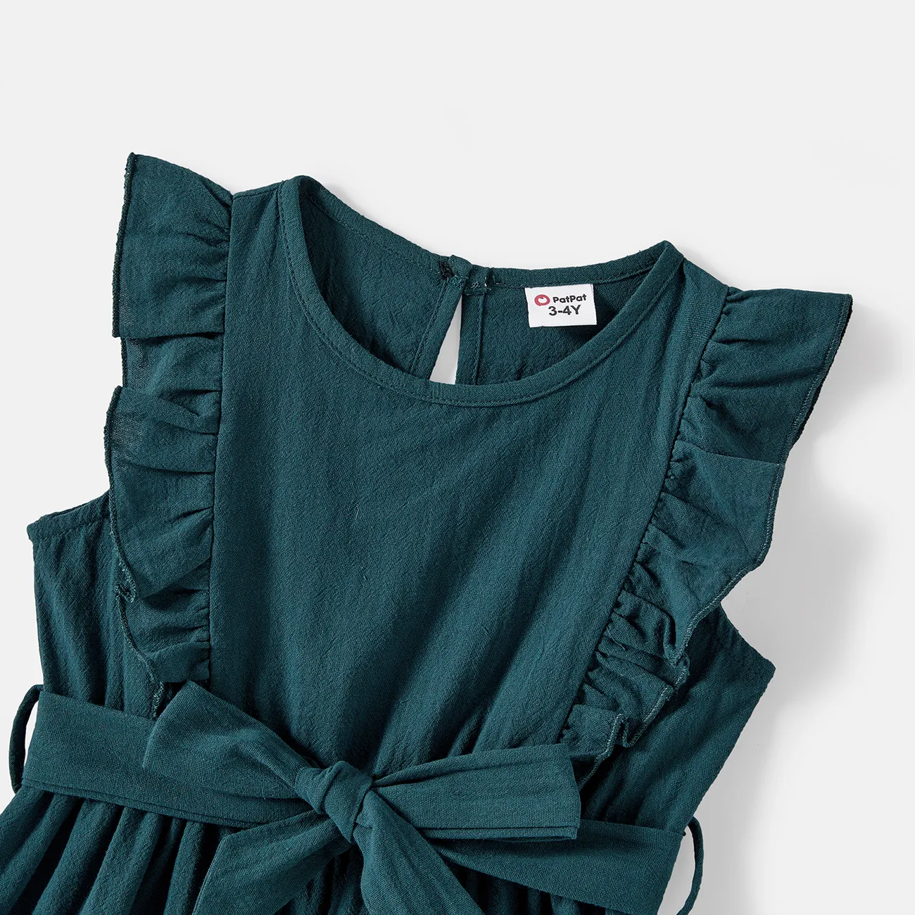 Family Matching Solid Knot Front Cami Dresses and Colorblock Short-sleeve Tee Sets Green* big image 1