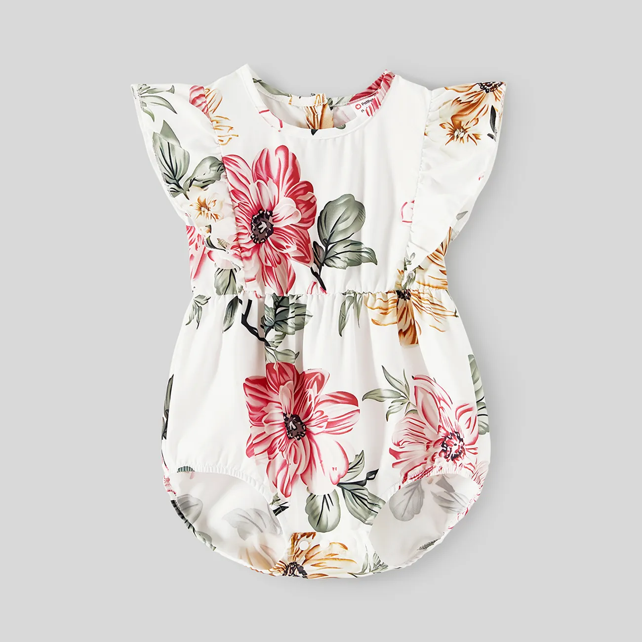 Family Matching Allover Floral Print Notched Neck Belted Dresses and Short-sleeve Colorblock T-shirts Sets  big image 1
