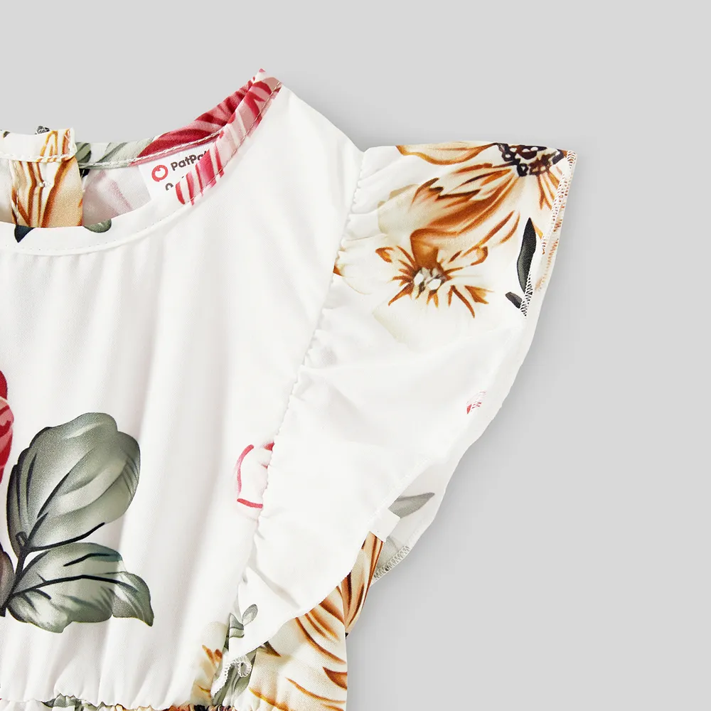 Family Matching Allover Floral Print Notched Neck Belted Dresses and Short-sleeve Colorblock T-shirts Sets big image 3