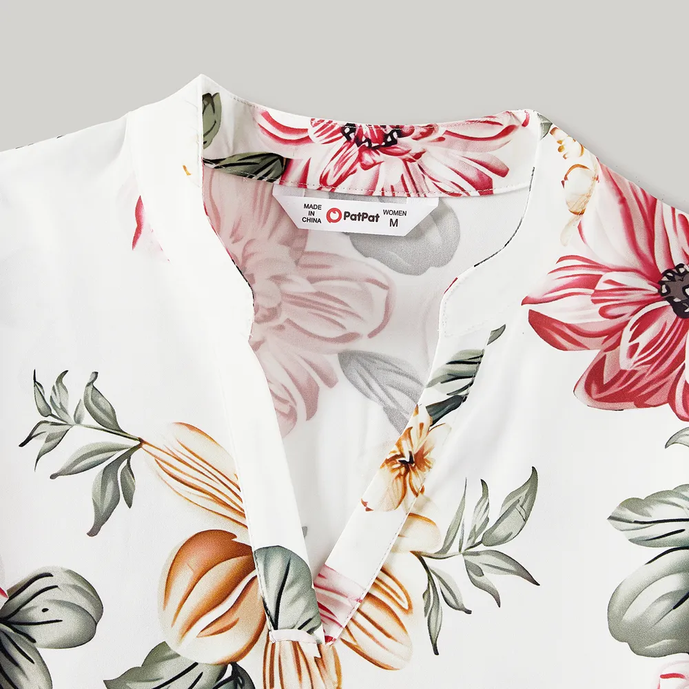 Family Matching Allover Floral Print Notched Neck Belted Dresses and Short-sleeve Colorblock T-shirts Sets big image 14