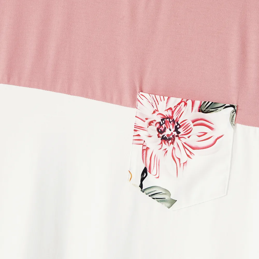 Family Matching Allover Floral Print Notched Neck Belted Dresses and Short-sleeve Colorblock T-shirts Sets big image 7
