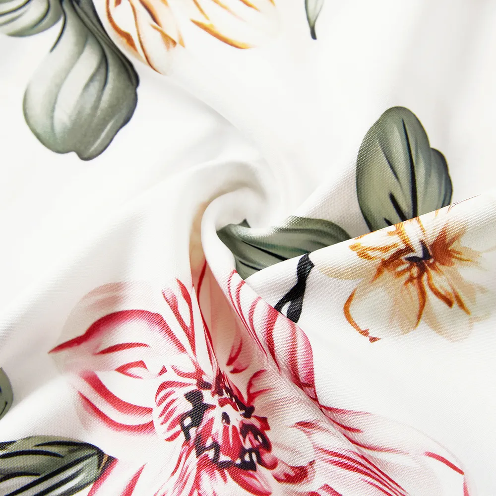 Family Matching Allover Floral Print Notched Neck Belted Dresses and Short-sleeve Colorblock T-shirts Sets big image 12
