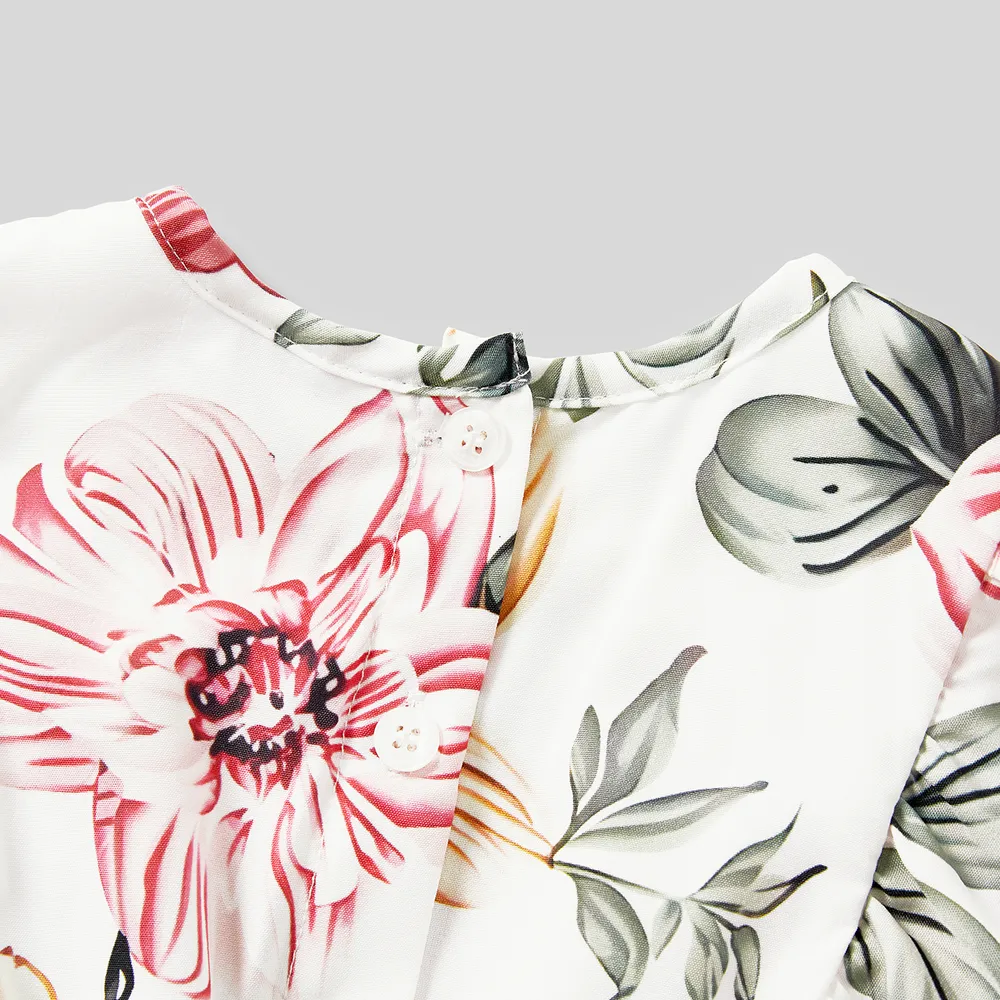 Family Matching Allover Floral Print Notched Neck Belted Dresses and Short-sleeve Colorblock T-shirts Sets big image 11