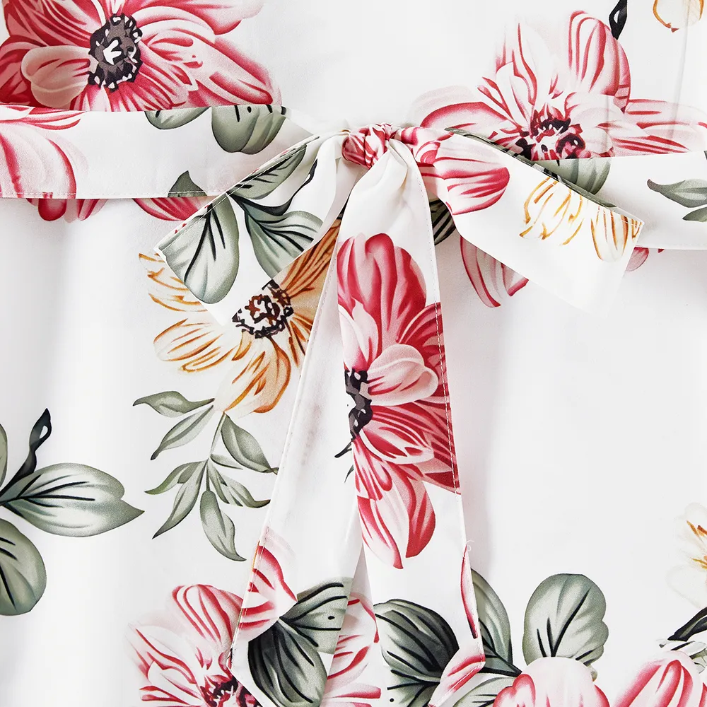 Family Matching Allover Floral Print Notched Neck Belted Dresses and Short-sleeve Colorblock T-shirts Sets big image 15