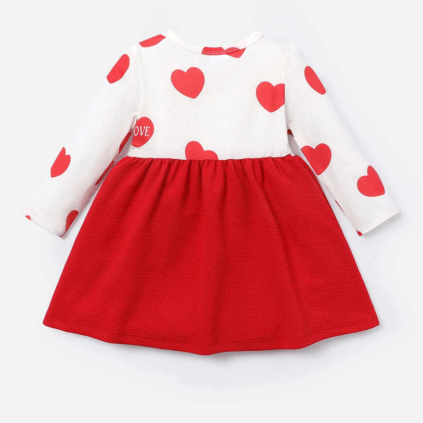 Baby Girl Bow Front Solid & Heart-print Naia™ Spliced Long-sleeve Dress  image 2