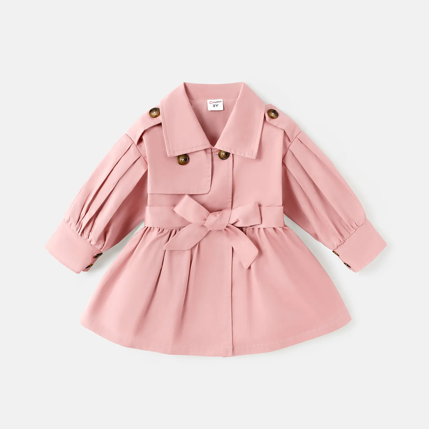 

Toddler Girl 100% Cotton Double Breasted Lapel Collar Belted Trench Coat