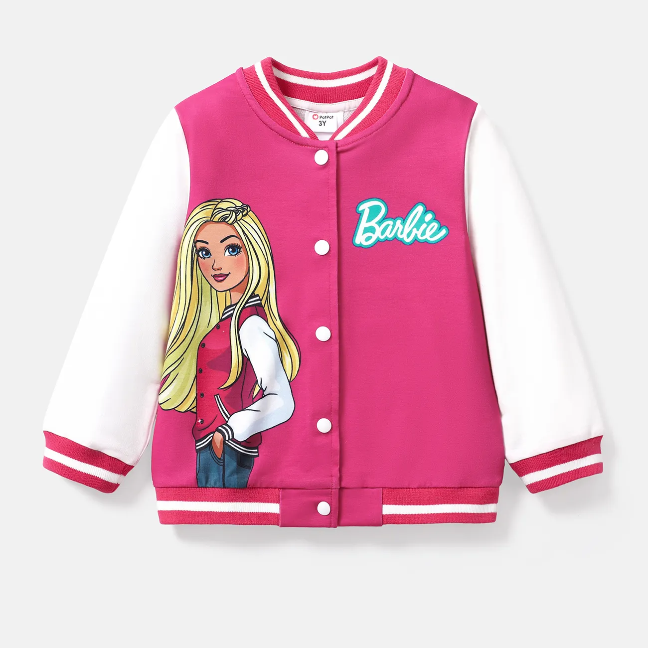 barbie kleinkind/kind mädchen naia™ bomberjacke mit buchstabenmuster und farbblock roseo big image 1