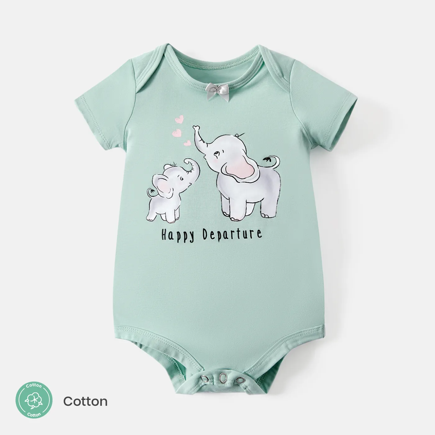 Baby Girl Elephant Print Short-sleeve Cotton Rompers Light Green image 2
