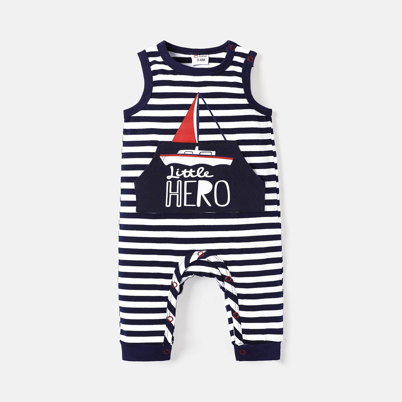 

Baby Boy Cotton Sailboat & Letter Print Striped Tank Jumpsuit
