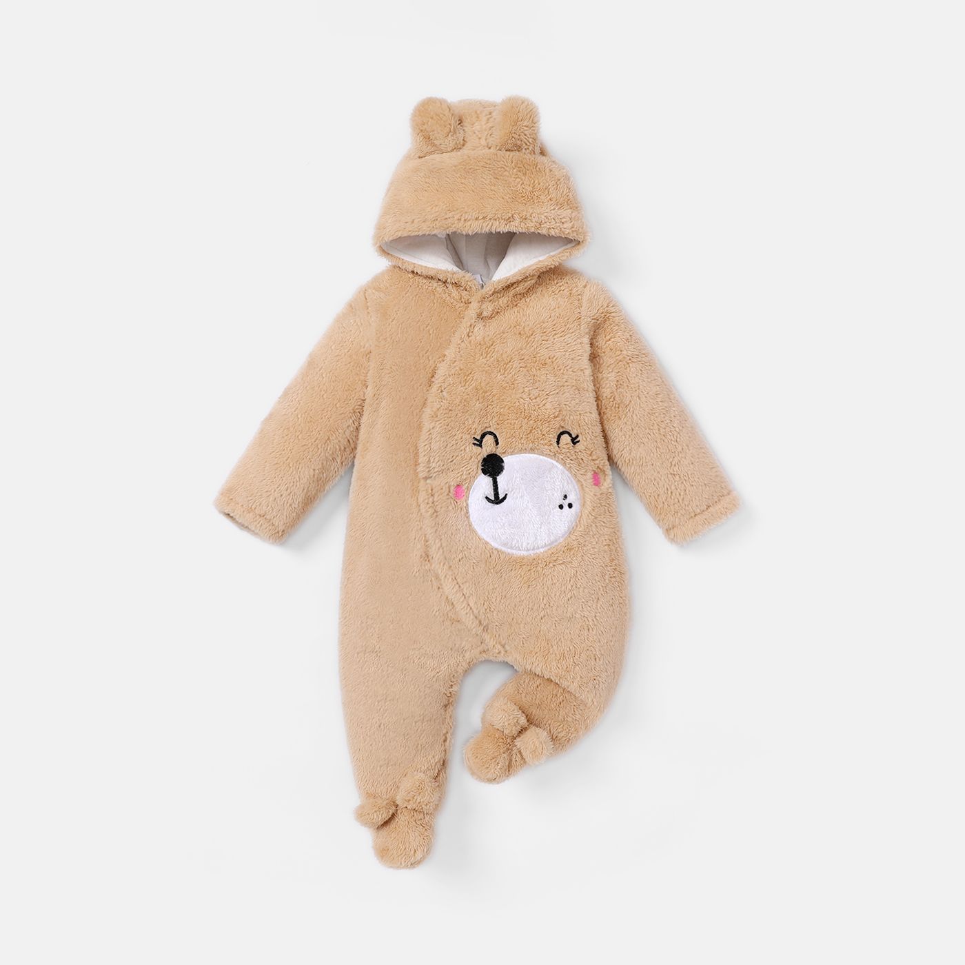 

Baby Boy/Girl Bear Embroidered 3D Ears Detail Thickened Thermal Hooded Footed Jumpsuit