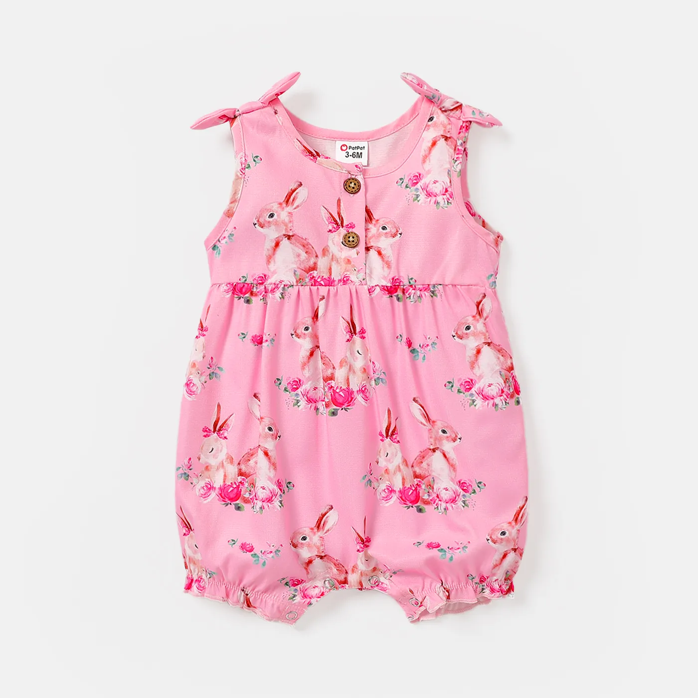Baby Girl Allover Rabbit Print Sleeveless Romper  big image 1