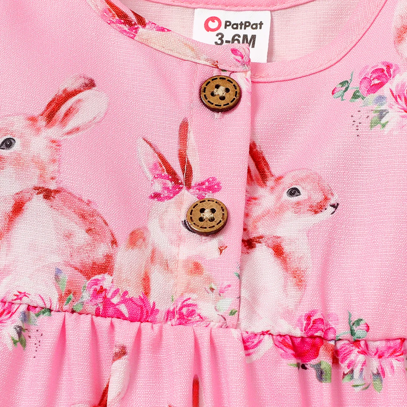 Baby Girl Allover Rabbit Print Sleeveless Romper Pink big image 1