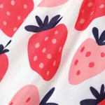 Baby Girl Strawberry Print Denim Splice Flutter-sleeve Overalls Pink image 4