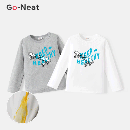 Go-Neat Water Repellent and Stain Resistant Sibling Matching Skateboard & Letter Print Long-sleeve Tee